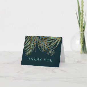 Carte De Remerciements Plage moderne Palm Gold Blue Turquoise Tropical
