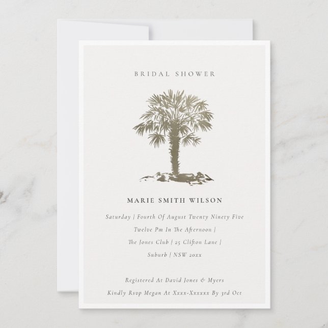 Carte De Remerciements Plage Palm Tree Dark Gold Fête des mariées Invitat (Devant)