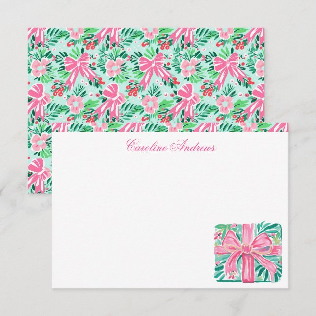 Carte De Remerciements Plage Preppy Rose & Green Palm Présente (Devant / Derrière)