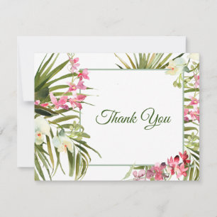 Carte De Remerciements Plage Tropical Rose Blanc Floral Orchidées Élégant