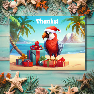 Carte De Remerciements Plage tropicale de Perroquet de Père Noël Noël