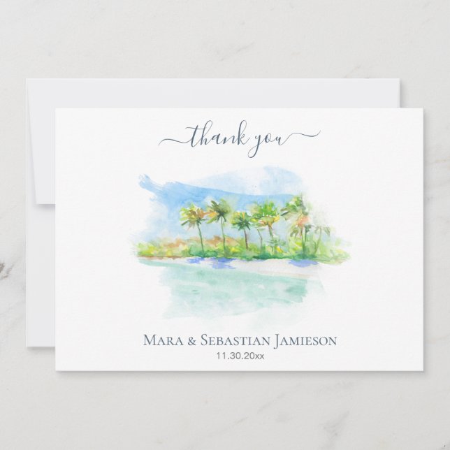 Carte De Remerciements *~* Plage tropicale exotique peinture AR7 Mariage (Devant)