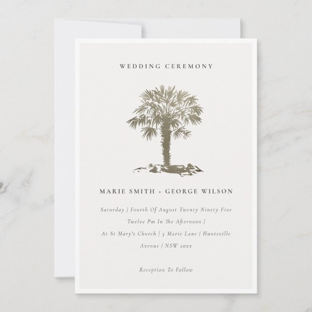 Carte De Remerciements Plage tropicale Palm Tree Dark Gold Mariage Invite (Devant)