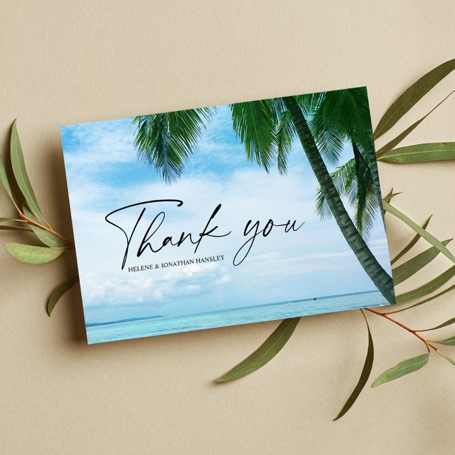 Carte De Remerciements Plage tropicale Palm Tree Océan Destination Mariag (Créateur téléchargé)