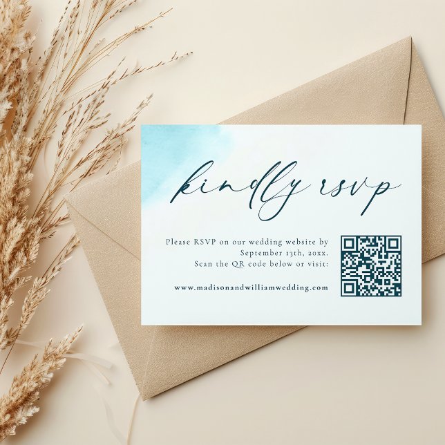 Carte De Remerciements Plage Watercolor Wedding RSVP QR Code Card (Créateur téléchargé)