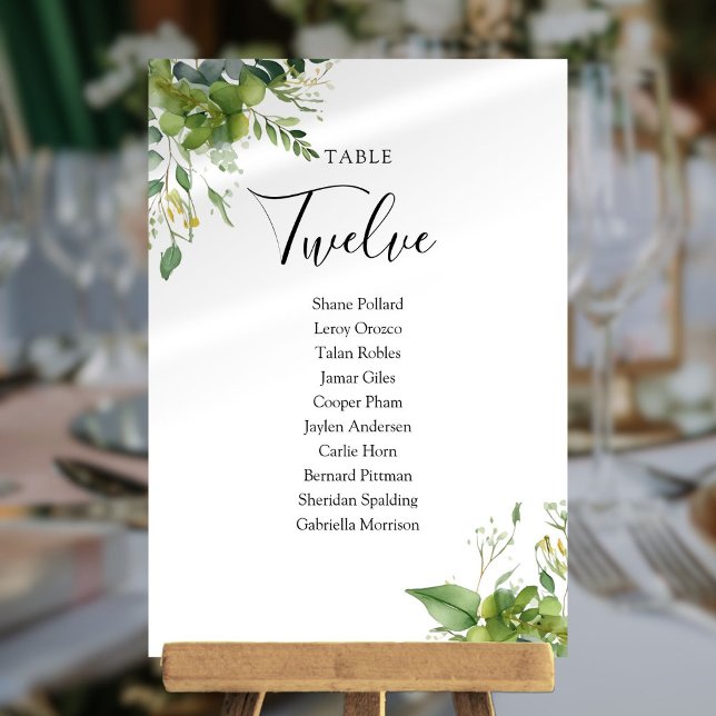 Carte De Remerciements Plan Floral de verdure Numéro de tableau (Greenery Floral Seating Plan Table Number)