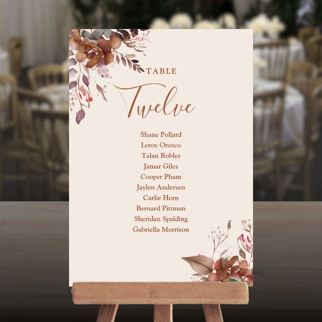Carte De Remerciements Plan Floral Rustique Numéro de tableau (Rustic Floral Seating Plan Table Number)