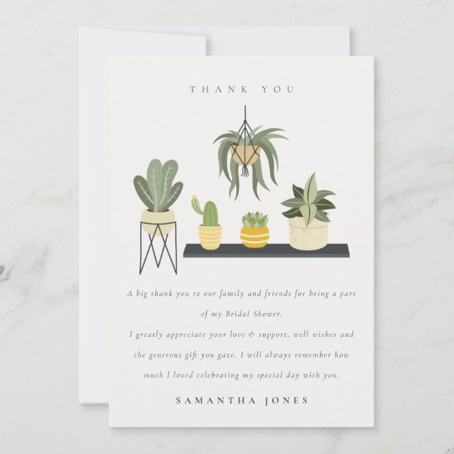 Carte De Remerciements Plantes Succulentes Feuillues en Pot Cute pour Bab (Devant)