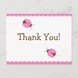 Carte de remerciements plat de coccinelle rose et