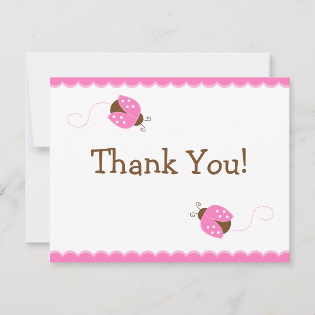 Carte de remerciements plat de coccinelle rose et (Devant)