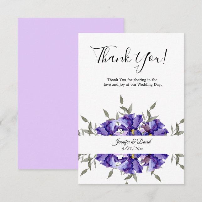 Carte de remerciements plat Irises (Devant / Derrière)