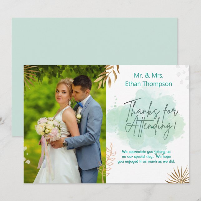 Carte de remerciements plat photo Mariage vert Min (Devant / Derrière)