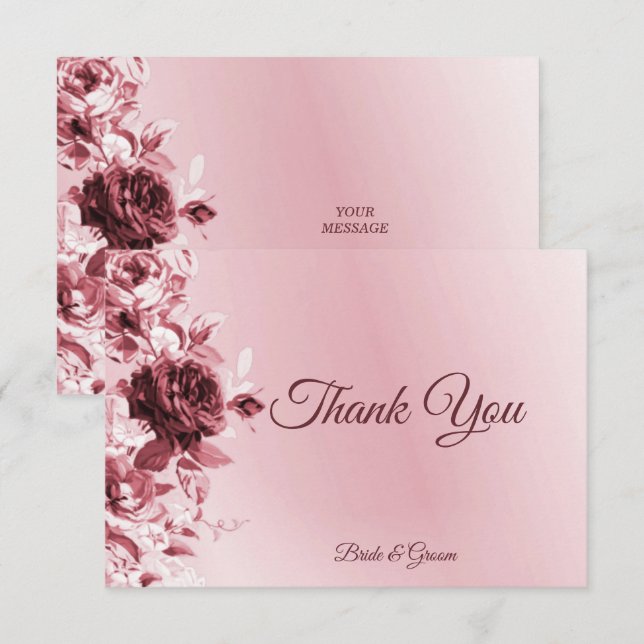 Carte de remerciements plat rose (Devant / Derrière)