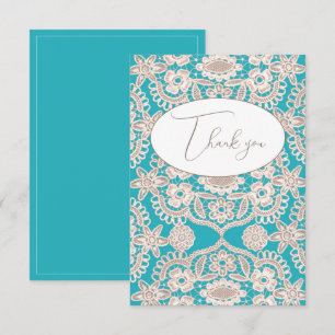 Carte de remerciements plat Turquoise Faux Lace