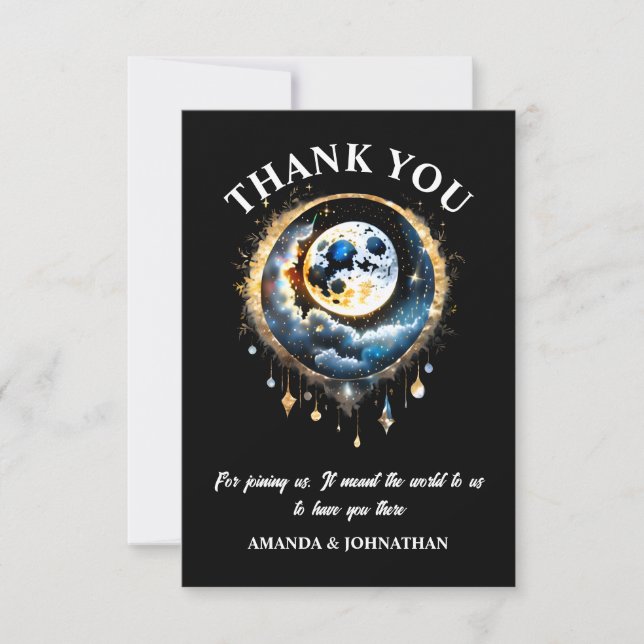 Carte De Remerciements Pleine lune 3D étoile céleste nuit élégante (Devant)