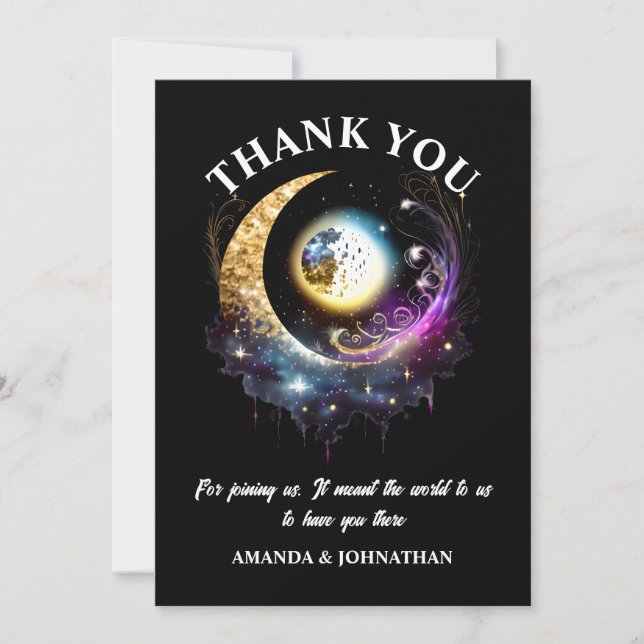 Carte De Remerciements Pleine lune 3D étoile céleste nuit magenta noir (Devant)