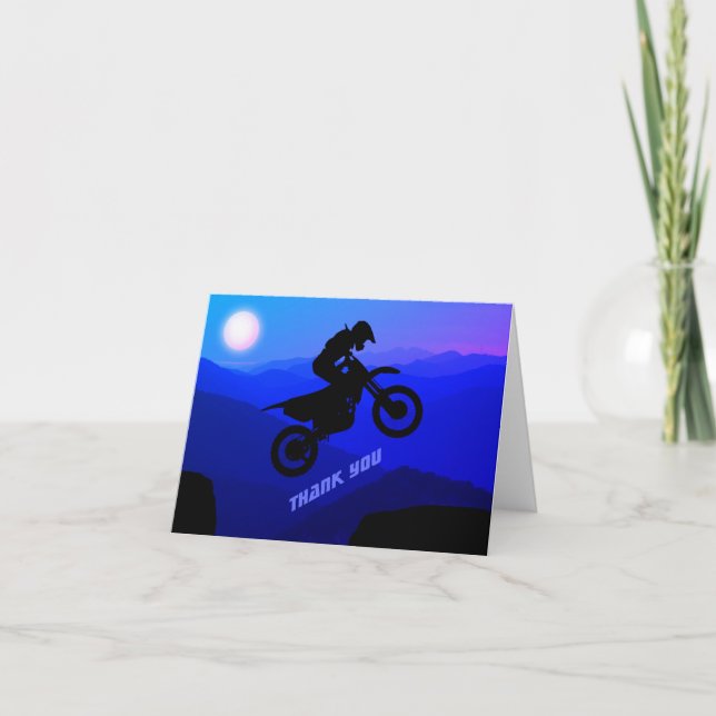 Carte De Remerciements Pleine lune Vélo Dirt Voyage de nuit Motocross (Devant)