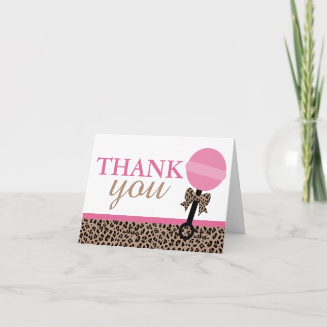 Carte De Remerciements Pliage Leopard et Baby shower rose (Devant)