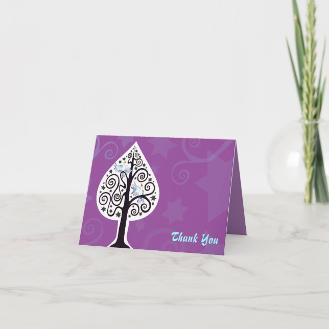 Carte de remerciements plié Bat mitzvah de l'arbre (Devant)