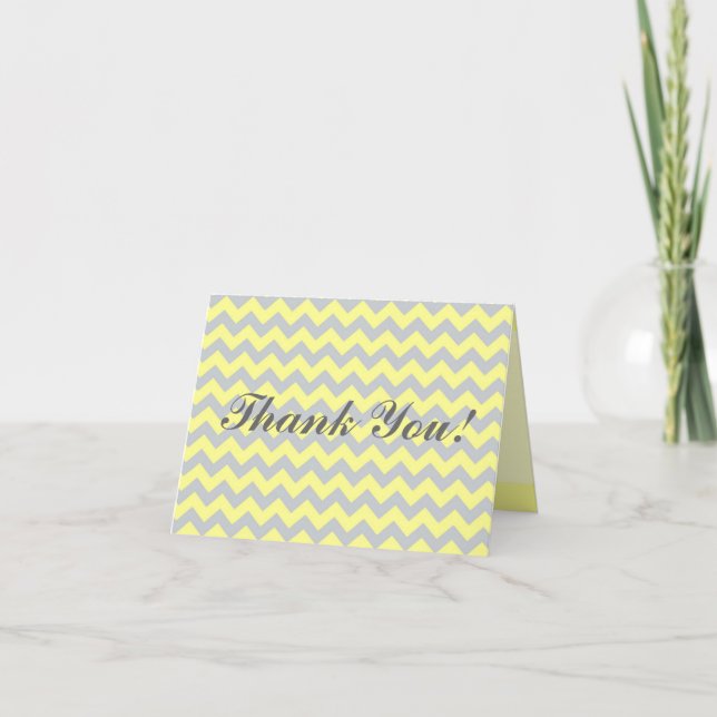 Carte de remerciements plié Chevron jaune et gris (Devant)