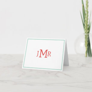 Carte de remerciements plié Monogramme vert et ora