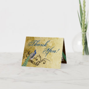Carte de remerciements plié Peacock Vintage Feathe