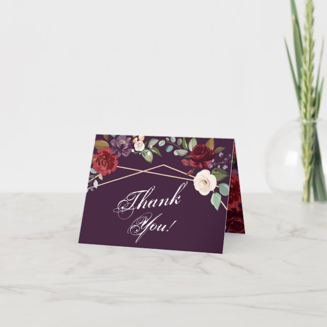 Carte de remerciements plié Plum violet Rose Gold  (Devant)