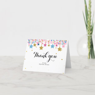 Carte de remerciements plié rose bleu scintillant