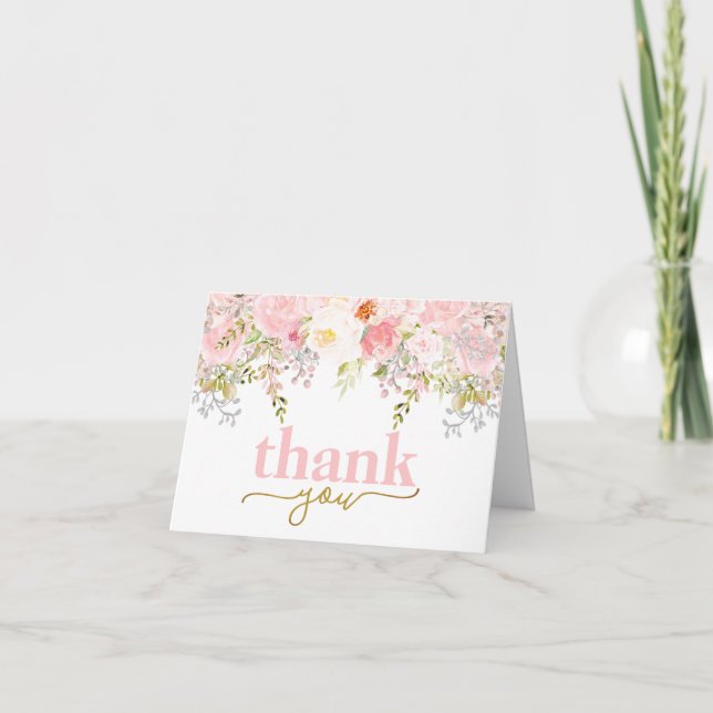 Carte de remerciements plié rose rose (Devant)