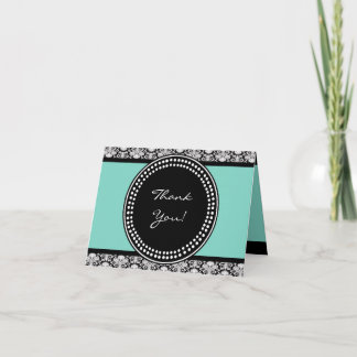 Carte de remerciements plié Turquoise et noir Dama