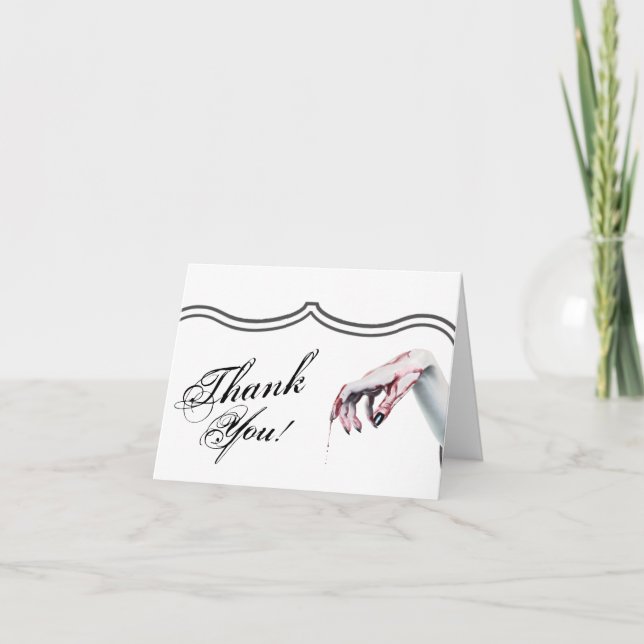 Carte de remerciements plié zombie goutte de sang  (Devant)