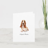 Carte de remerciements pliée à l'aquarelle Basset
