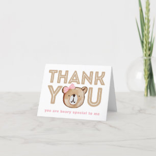 Carte de remerciements pliée à l'ours de fille