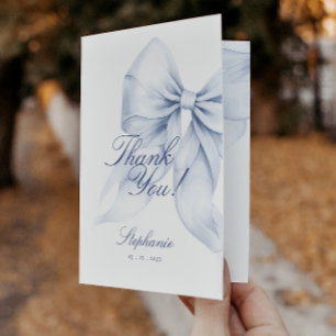 Carte de remerciements pliée Bleu Bow