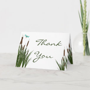 Carte de remerciements pliée Cattail/libellule en