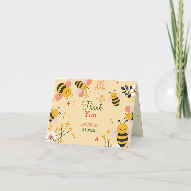 Carte de remerciements pliée de miel abeille (Devant)