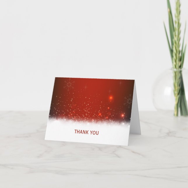 Carte de remerciements pliée hiver neige rouge et  (Devant)