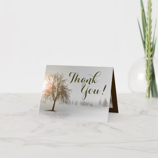 Carte de remerciements pliée Sunset Tree Snow Cove (Devant)