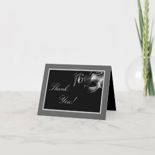 Carte de remerciements pliée Sweet 16 Silver Black