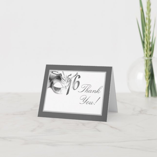 Carte de remerciements pliée Sweet 16 Silver White (Devant)