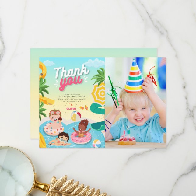 Carte De Remerciements Plongeon rétro pour un 5ème anniversaire (Devant/Arrière en situation)