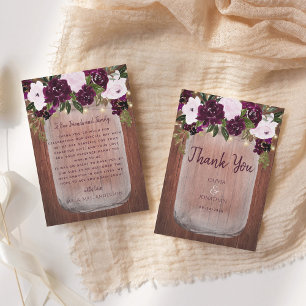 Carte De Remerciements Plum Floral Rustique Bois Mason Mariage de jarre