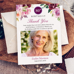 Carte De Remerciements Plum Purple Blush Floral Photo Anniversaire