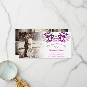 Carte De Remerciements Plum Vintage Damask Floral Floural Photo Mariage