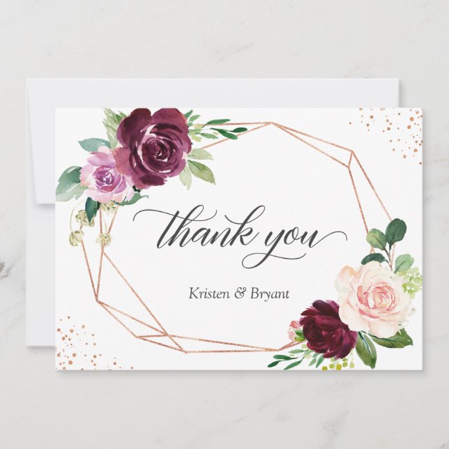 Carte De Remerciements Plum violet flush Floral moderne Mariage géométriq (Devant)
