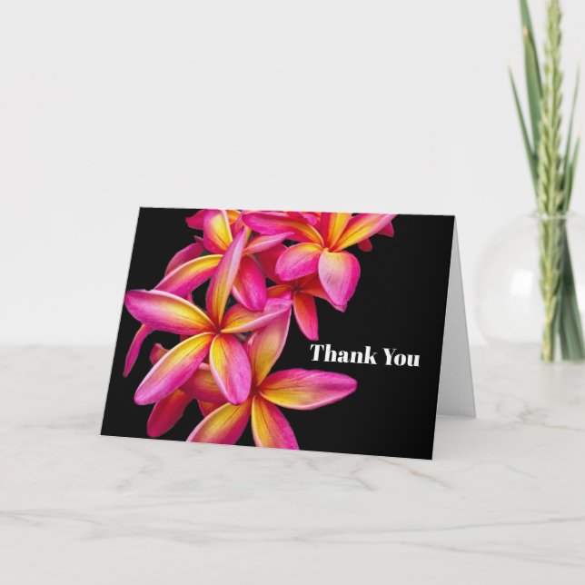 Carte De Remerciements Plumeria rose et florale (Devant)