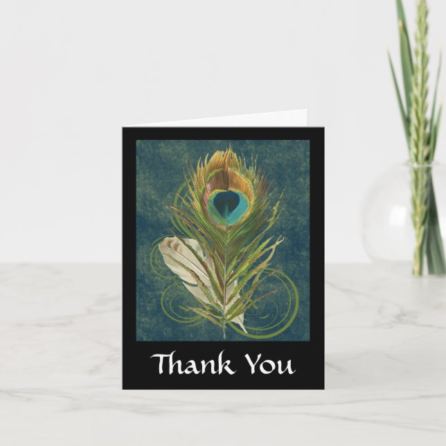 Carte De Remerciements Plumes de paq Turquoise vintage (Devant)