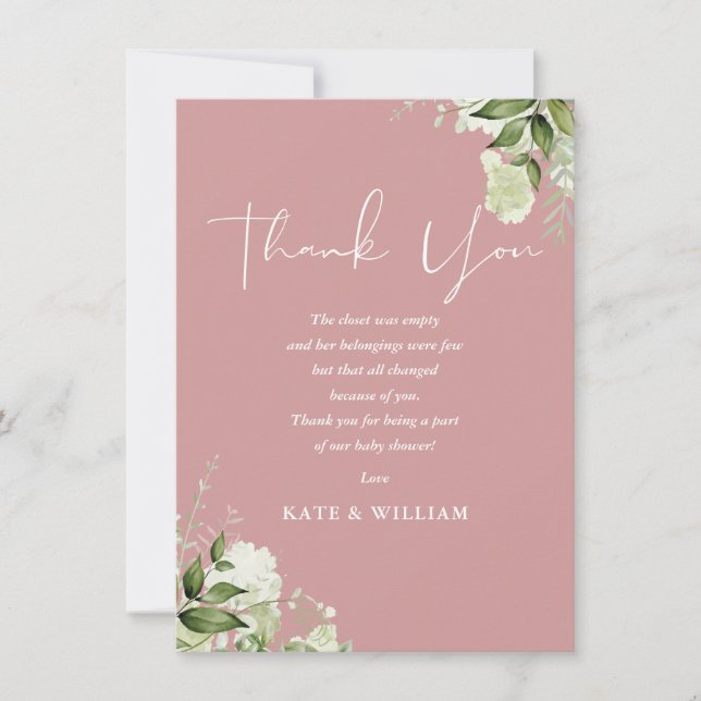 Carte De Remerciements Poème Baby shower rose Rose Dusty vert (Devant)