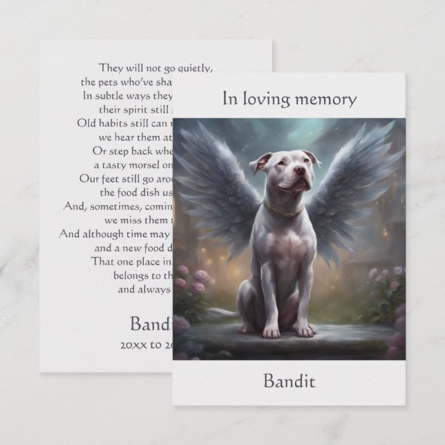 Carte De Remerciements Poème commémoratif blanc Pitbull Nom personnalisé  (Devant / Derrière)