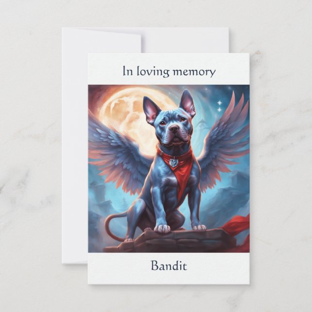 Carte De Remerciements Poème commémoratif noir Pitbull Nom personnalisé S (Devant)